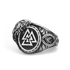 Nouveau Design Titane Acier Taille 7-13 Anneau Viking Coincidence Triangle Rune Corbeau Anneau Ornements Bijoux Anneau Fait Main pour Hommes - Product Image 1