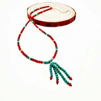 Prix usine teint Turquoise et corail rouge perle glands collier bijoux en cuivre à la mode pour les cadeaux