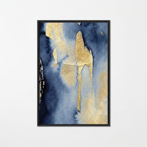 Elegant Blue & Gold Abstract Print <b>Canvas</b> Artwork for Home Decor,BLACK <b>FRAMED</b> <b>CANVAS</b> - Product Image 2