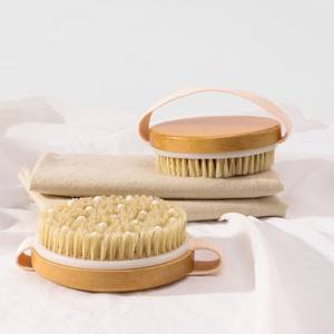 Cerdas de jabalí natural, masajeador de baño para celulitis, cepillos de ducha, cepillo de baño de cuerpo seco redondo de madera con nodos de masaje suave - Product Image 3