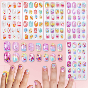 Set de <span class=keywords><strong>Uñas</strong></span> Postizas para Niñas, 120 Piezas, con Brillantina, Diseños de Dibujos Animados, con Adhesivos de Gelatina, Lima de <span class=keywords><strong>Uñas</strong></span>, Regalo de Manicura DIY para Niñas - Product Image 1