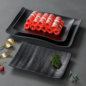도매 사용자 정의 플라스틱 멜라민 요리 블랙 디자인 광저우 식기 레스토랑 직사각형 스시 접시