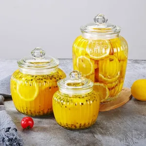 Decorativo vuoto 650ml 1250ml 2200ml barattolo di vetro rotondo con coperchio in vetro per la conservazione Snack di caramelle