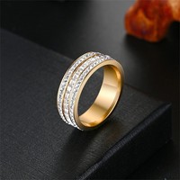 Bague d'anniversaire plaquée or de haute qualité en acier inoxydable avec diamants, 3 rangées, pour femme, bague de luxe