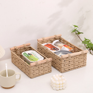 Cesta de Almacenamiento de Mimbre Tejido 30x20x10cm con Asa para Organización de Escritorio - Product Image 4