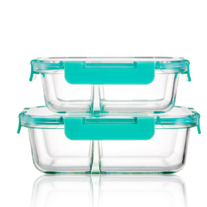 Storage Containers Glass Storage Container Hot Sale 2 Compartment Food Storage Rectangle Glass Meal Prep Containers