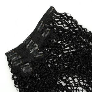 Extensions de cheveux humains brésiliens vierges 4A 4B 4C, boucles afro crépues, ondulations profondes lâches, à clipser, non traités - Product Image 1