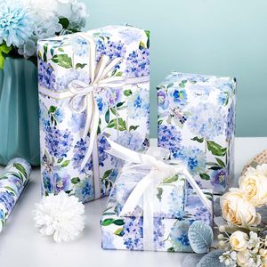 Floral Gift Wrapping <b>Paper</b> Roll Watercolor Blue Hydrangea Design 46.5 Sq Ft Eco-Friendly Craft Wedding Bridal Shower - Product Image 5