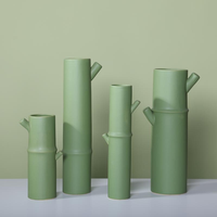Vases à fleurs en céramique minimalistes, motif nœud de bambou vert oriental, décoration de table moderne chinoise, articles de décoration pour la maison et la maison modèle