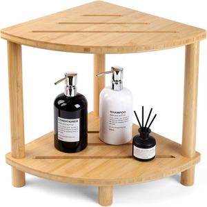 Étagère d'angle en bambou pour salle de bain, à deux niveaux, pour organiser les produits de douche et de bain - Product Image 1