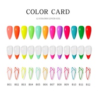 JTING Vernis Gel Liner Paint Nail Art Glitter, ensemble de 12 couleurs avec pinceaux de haute qualité pour les fournitures professionnelles de nail art en gel