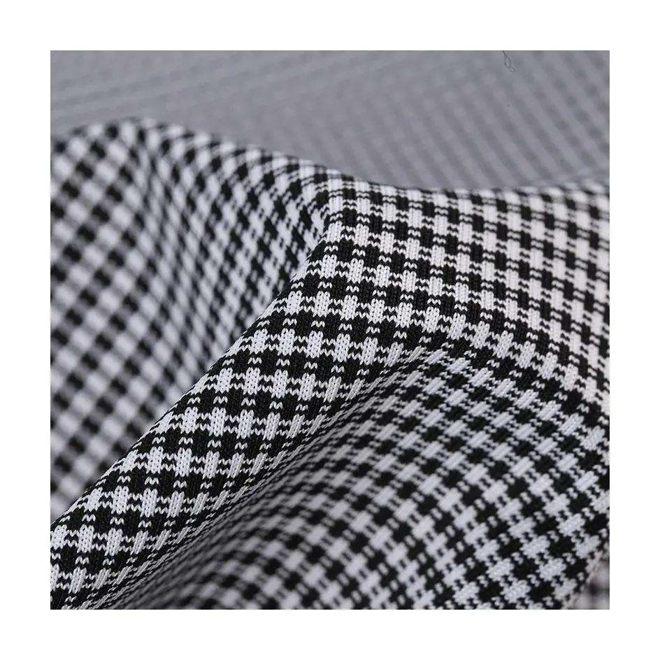 New Design Elastic Houndstooth Style Brushed Single Jersey Knitted Print Polyester Spandex Dty Elastic Plover Fabric