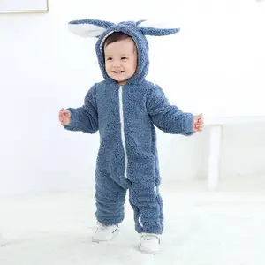 Baby Romper Thickened Solid Color Autumn And Winter Warm Bunny Ears Romper Baby Newborn Clothes