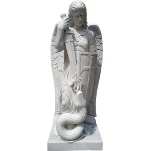 실물 크기 대리석 성자 마이클 천사 동상 돌 대천사 조각품