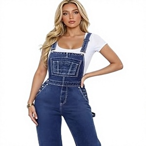 Combinaison en jean taille haute pour femme, couleur unie, longueur intégrale, décontractée, respirante, pour le printemps et l'été - Product Image 1