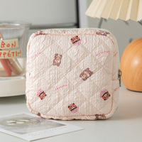 Sac de maquillage en polyester à motif de nœud, pochette pour serviettes hygiéniques, mini portefeuilles à fleurs de fraise, mignon et portable, vente en gros