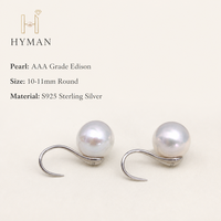 Élégantes boucles d'oreilles clous en perles d'eau douce Edison blanches rondes de qualité AAA de 10-11 mm en argent S925 pour femmes