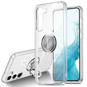 TPU Case Cover for iPhone 11 12 13 14 Pro Max With 360 Magnetic Car Metal Ring Holder Cell Phone Transparent TPU Bumper Case