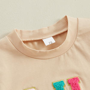 Completo estivo per bambini piccoli, maglietta a maniche corte <span class=keywords><strong>con</strong></span> ricamo a <span class=keywords><strong>lettere</strong></span> e pantaloncini, set di 2 pezzi, abbigliamento per neonati <span class=keywords><strong>gemelli</strong></span>. - Product Image 5