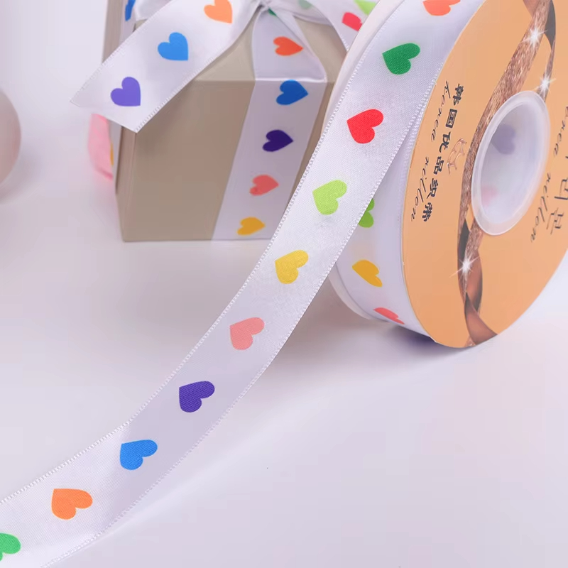 High-quality Iridescent Fashion Low-cost Polyester Ribbon Printing Heart Happy Birthday Gift Bouquet Packaging