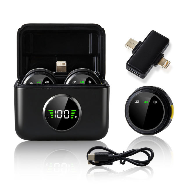 SX82 Wireless Lavalier Microphone Set Lighting Android Dual Omnidirectional Condenser Lapel Mic Noise Canceling Video Recording