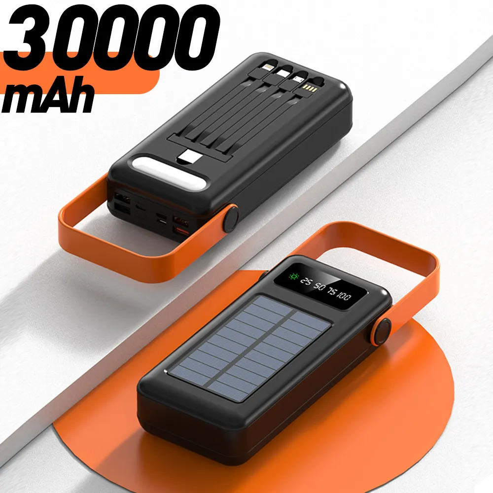 Factory Direct 100000mAh High Quality Emergency LED Display Solar Power Bank Flashlight 12W Output for Outdoor Camping