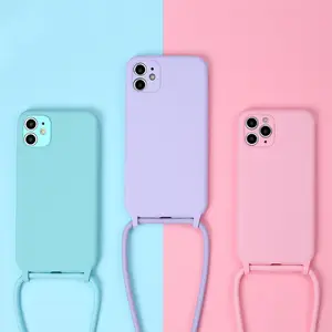 Chất Lượng Cao Chất Lỏng Silicone Trường Hợp Đối Với iPhone 14 15 Pro Max Mềm Kẹo Bìa + Crossbody Dây Buộc Cổ Dây Đeo Sợi Dây Thừng Cho iPhone 15 Trường Hợp