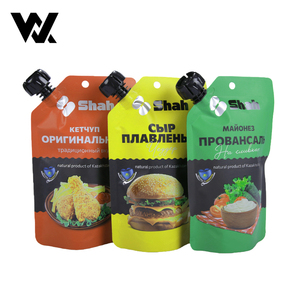 Emballage de sauce personnalisé, sachet à bec anti-fuite, effet mat, avec bec noir pour sauce ketchup, moutarde, raifort, sauce au vinaigre - Product Image 1