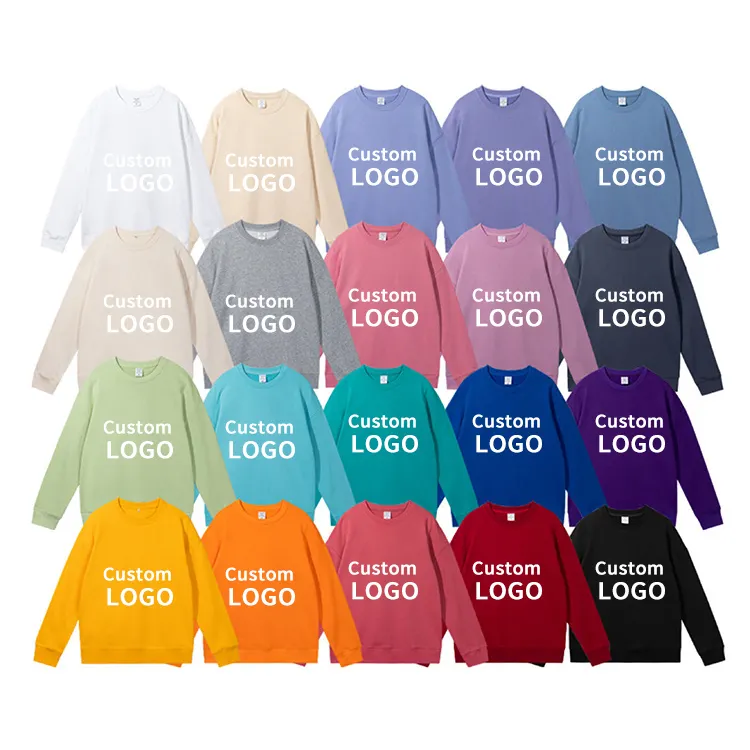Customized logo 100%cotton sweaters autumn and winter fleece-lined pure 320cotton blank men's sweater large size sweaters