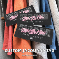 Étiquettes en coton jacquard multicolores personnalisées, coupées à la droite, enroulées, lavables, pour vêtements streetwear et grandes tailles