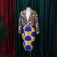 Haute qualité vêtements africains grande taille robes africaines bureau dame deux pièces ensemble plaine manteau haut et robe ensembles Vestido pour les femmes