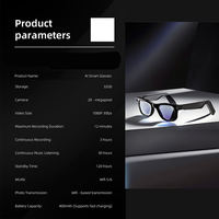 Lunettes intelligentes IA avec caméra 4K, prise de photos, vidéo, appels téléphoniques ChatGPT, musique, fonction IA, réveil vocal et enregistrement