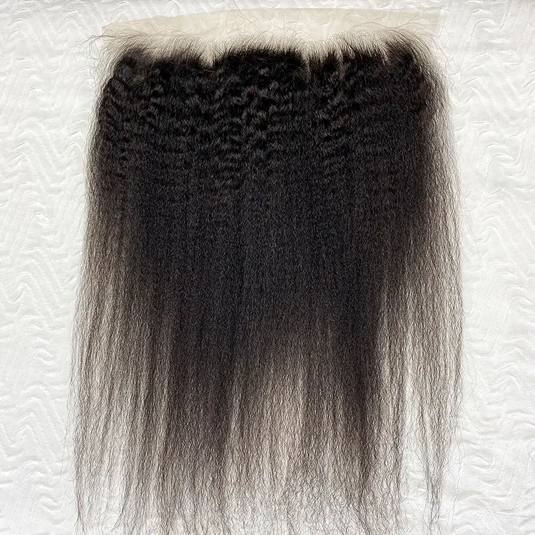 Tissage de cheveux crépus lisses, 13x4, fermeture en dentelle transparente, oreille à oreille, fermeture brésilienne, 18 pouces, prix de gros