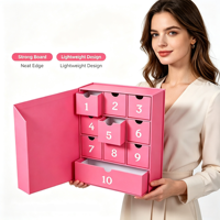 Maßgefertigter 10-Schubladen Umweltfreundlicher Adventskalender aus Hartpappe Countdown-Geschenkbox mit Magnetverschluss für Kosmetik, Schokolade, Süßigkeiten