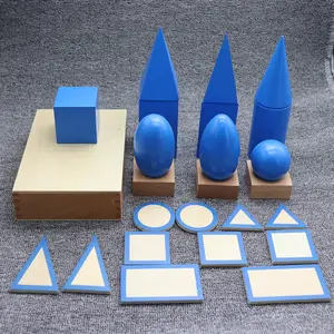 Sólidos geométricos con soporte y caja, 10 sólidos geométricos, materiales de matemáticas sensoriales Montessori