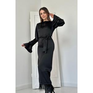 Robe de soirée noire en gros avec jupe à franges - Product Image 3