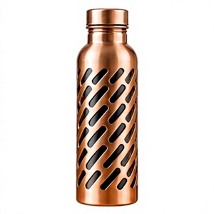 Modern Copper <b>Water</b> <b>Bottle</b> with Diagonal Slotted Design Portable Eco Friendly <b>Metal</b> Drinkware for Travel - Product Image 1