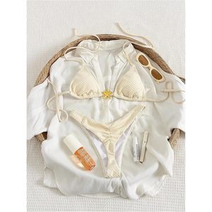 FOXA Women's 2 Piece Textured <b>Bikini</b> <b>Set</b> Metal Starfish Halter <b>Triangle</b> Swimsuit Cheeky Bathing Suit - Product Image 3