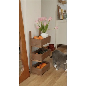 Étagère de rangement en bois à 3 niveaux, panier à fruits détachable pour cuisine et salon, couleur bois naturel, type sur pied, durable - Product Image 3