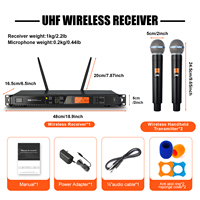 Sistem Mikrofon Nirkabel UHF Genggam 2-Kanal Profesional UX22 Portabel Jangkauan 50m Sensitivitas Tinggi Suara Jernih Hitam untuk Panggung