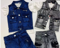 Ensemble en jean 3 pièces pour enfants YQ365 à 10,85 $, veste sans manches décontractée + t-shirt blanc + short cargo pour garçons, tenue pour enfants