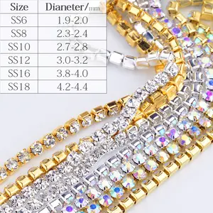 AAA 급료 모조 다이아몬드 컵 사슬 구리 기초는 의복을 위한 모조 다이아몬드 사슬에 꿰맵니다