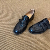Mocassins plissés rétro style britannique pour femme, nouvelle collection automne 2026, bout rond, talon épais, coutures, à enfiler, polyvalents, décontractés, en cuir