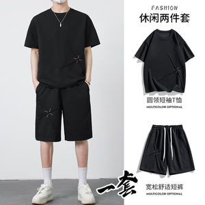 Traje informal personalizado con logotipo para hombre, traje de verano con efecto refrescante, camiseta de manga corta, conjunto deportivo moderno y atractivo. - Product Image 5