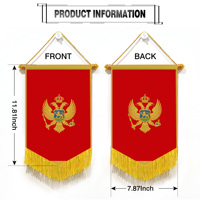 Drapeau miniature du Monténégro, double face, en satin, avec franges dorées, souvenir Crna Gora, pour décoration suspendue au rétroviseur de voiture