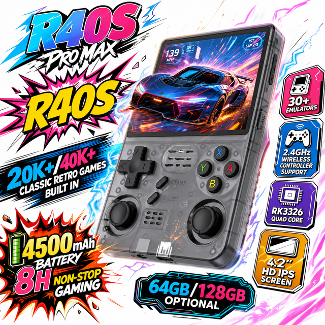 R40S Pro MAX Retro Handheld Game Console Linux System Retro Classic Handheld Game 4 Inch Portable Pocket Game Console