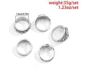 Lot de 5 bagues vintage argentées pour homme, style gothique punk, vente en gros pour la bijouterie en ligne - Product Image 5