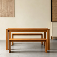 Banc en teck massif birman naturel, style minimaliste moderne et luxueux, avec pieds en dalle à joint papillon, pour entrée, couloir ou salle à manger