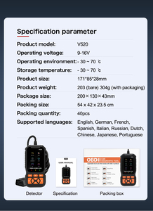 Scanner OBD2 Portátil V520 Analisador de Motor Ferramenta OBDII de Sistema Completo com 1 Ano de Garantia Ajuste Universal - Product Image 2