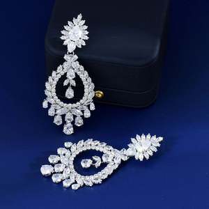 HIBRIDE lujo brillante gota de agua colgante Zirconia cúbica pendiente largo para mujer alta calidad moda fiesta boda joyería E-523 - Product Image 3